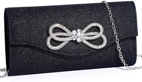Miniatura 17 de Bolso de noche para mujer, con lazo de cristal brillante, con solapa, bolso de mano para mujer, boda, fiesta, baile de graduación