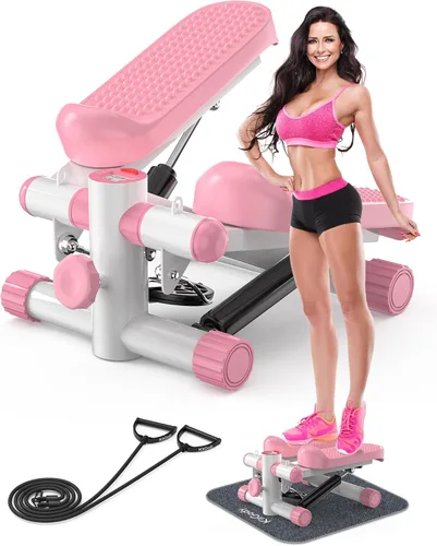 Steppers for Exercise at Home, KitGody Mini Stepper with Resistance Bands, Portable Stair Stepper for Home 330LBS Capacity, Adjustable Height