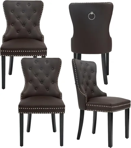 Miniatura 29 de adochr Juego de 2 sillas de comedor de terciopelo, sillas de comedor tapizadas acolchadas con anillo de tracción y patas de acero inoxidable, beige