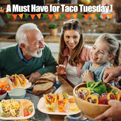 Miniatura 8 de Pequeños platos desechables para tacos con lados de inmersión, paquete de 150 unidades, soporte para tacos de almidón de maíz biodegradable