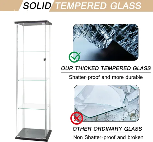 Miniatura 6 de Vitrina de cristal con luces LED y cerradura, vitrina Curio de 4 niveles con puerta de cristal, estantería de pie para sala de estar, dormitorio