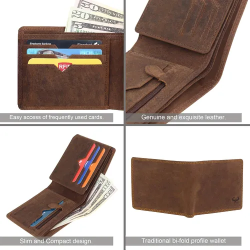Miniatura 5 de Carteras para hombre, cuero genuino para hombre, billetera con bloqueo RFID, cartera de bolsillo frontal, billetera delgada billetera, monedero