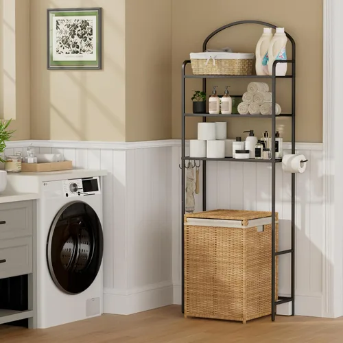 Miniatura 8 de Estante de almacenamiento de 3 niveles sobre el inodoro, organizador de baño, ahorro de espacio, estante sobre el inodoro con 4 ganchos y soporte