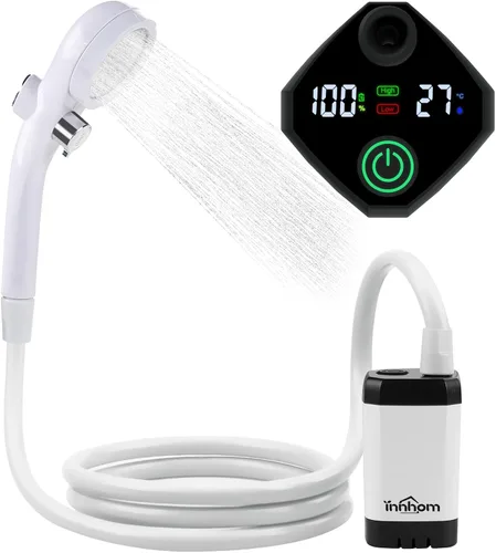 Miniatura 8 de innhom Ducha portátil para campamento, ducha al aire libre, bomba de ducha de campamento, eléctrica recargable portátil, alimentado por batería