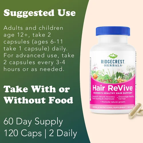 Miniatura 4 de RidgeCrest Herbals Hair ReVive - 120 cápsulas - Soporte para el cabello saludable para mujeres, sin OMG, sin gluten, 30 porciones