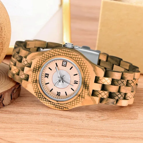 Miniatura 3 de Reloj ligero de cuarzo de madera para mujer, reloj analógico de cuarzo, correa de madera con cierre plegable, relojes de madera para mujer
