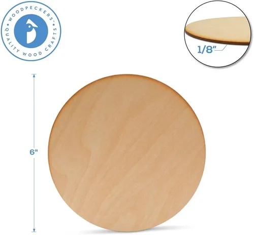 Miniatura 6 de Círculos de madera contrachapada de 6 pulgadas, 1/8 pulgadas de grosor, recortes redondos de madera, paquete de 5 círculos de madera contrachapada