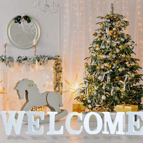 Miniatura 4 de AOCEAN Letras de Madera Blanca de 6 Pulgadas - Letras de Madera Sin Terminar para Decoración de Pared de Navidad Letras de Pie Rebanadas Tablero
