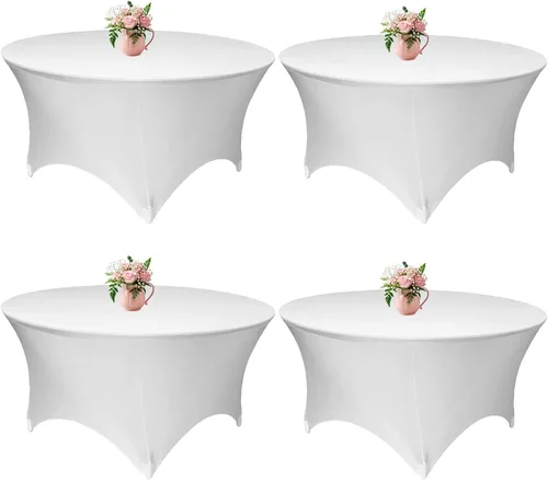 Miniatura 9 de Mantel elástico redondo negro de 48 pulgadas, paquete de 4 manteles ajustables para mesas de 48 pulgadas (4 pies), mantel redondo de elastano de 48
