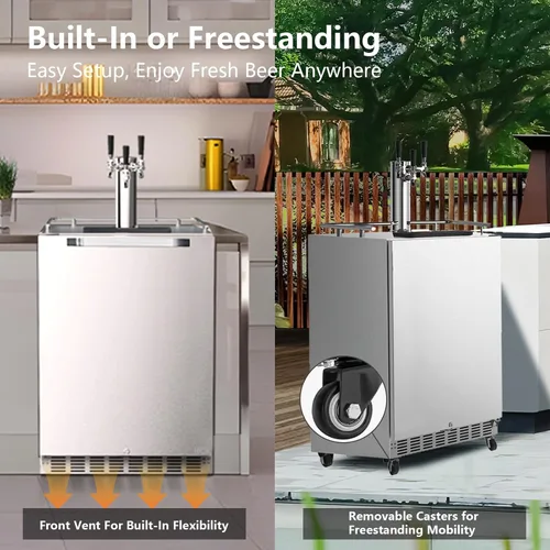 Miniatura 4 de HCK Kegerator, Kegerator de 24 Pulgadas para Exteriores para Patio con 3 Grifos, Dispensador de Cerveza de Tamaño Completo y Refrigerador de Bebidas