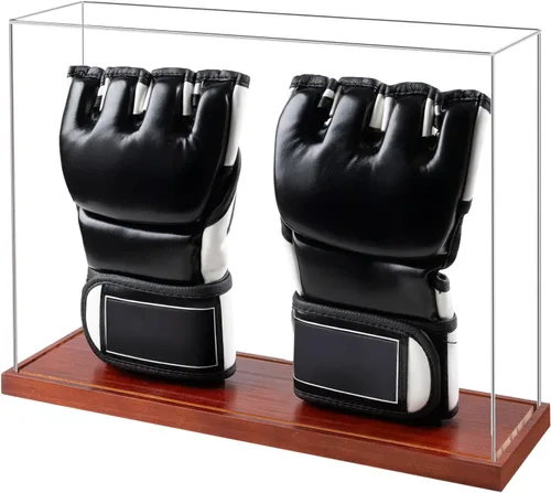 MMA - Vitrina de guantes - Sin montaje - Escaparate de acrílico transparente con base de madera, caja de recuerdos y coleccionables con protección