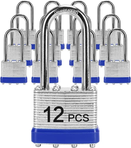 Miniatura 9 de Candado con misma llave, LQYN 6 piezas de candado laminado con llave (1-9/16", 40mm), candados con llave similar, grillete largo, para casillero