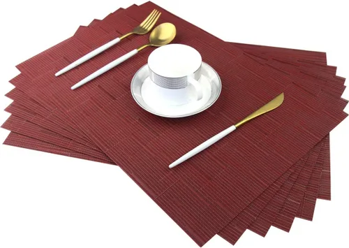 Miniatura 16 de Juego de 6 manteles individuales de plástico lavables para mesa de cocina, resistentes al calor, de vinilo tejido, para exteriores, 12 x 18 Dorado