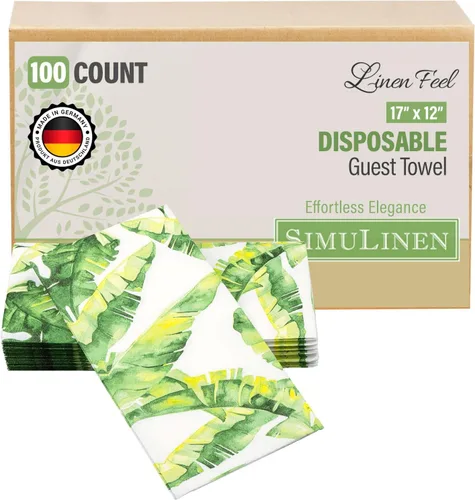 Miniatura 21 de SimuLinen Toallas de mano desechables de jardín azul con flores para baño, toallas para invitados de un solo uso con tacto de lino, papel de seda