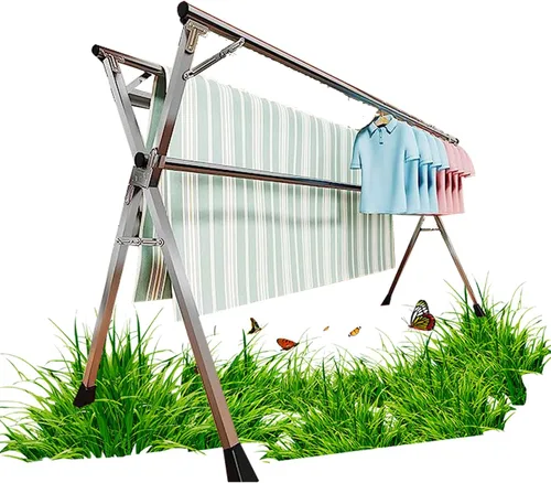 Estante de secado de ropa plegable para lavandería, tendedero de ropa al aire libre, percheros para colgar ropa, tendedero de acero inoxidable (94.5
