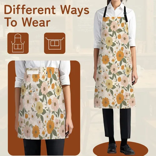 Miniatura 5 de Delantal de cocina con bolsillo, cuello ajustable impermeable y lazos largos, delantal de cocina para hornear, jardinería, pintura para mujer Retro