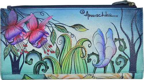 Miniatura 2 de Anuschka Cartera RFID de dos pliegues pintada a mano para mujer, botón a presión, tarjetero con protección RFID y ranura para identificación