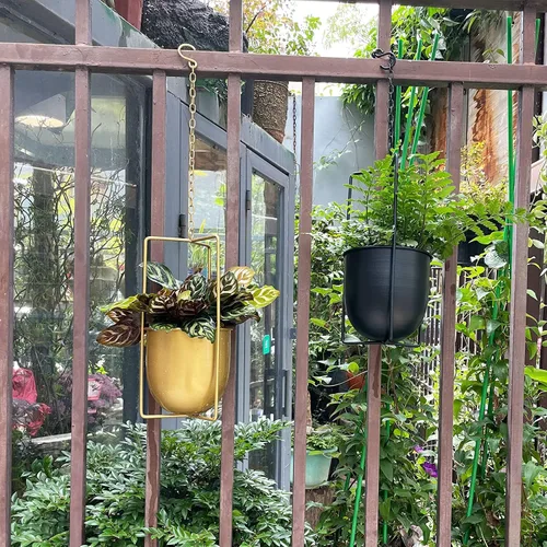 Miniatura 8 de Colgador de Plantas de Metal, Macetas Colgantes para Interiores, Macetas Colgantes para Flores (Negro)