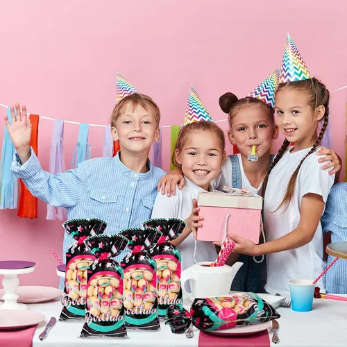 Miniatura 6 de 100 bolsas de celofán para fiestas musicales, color negro, rosa, azul, feliz cumpleaños, bolsas de plástico para dulces, bolsas de regalo con 100