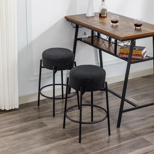 Miniatura 9 de Boucle - Juego de 2 taburetes de mostrador sin espalda, modernos taburetes de bar giratorios con asiento redondo y patas de metal, silla de altura