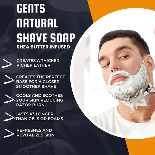 Miniatura 2 de G.B.S GENTS - Juego de jabones de afeitar naturales de sándalo y ron de bahía con cuenco de espuma de acero inoxidable, rica espuma cremosa