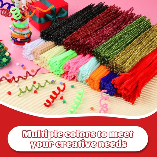 Miniatura 8 de Giwrmu 100 Piezas Limpiapipas Tallos de Chenilla, Limpiapipas Rojos para Manualidades, Palos Difusos Suministros de Manualidades, Limpiapipas