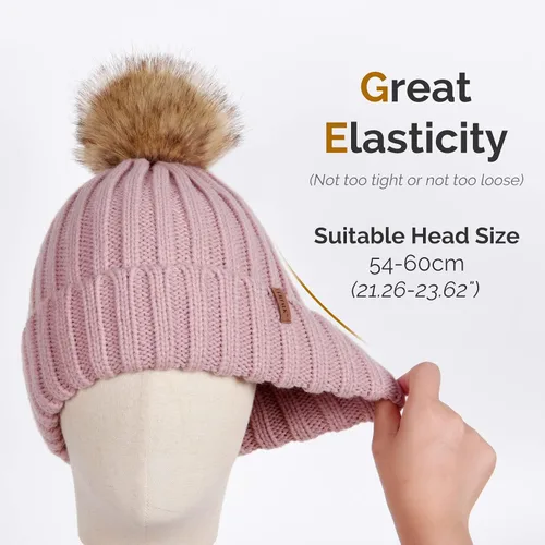 Miniatura 4 de FURTALK - Gorro de punto para el invierno con pompón de piel sintética, cálido, para mujeres