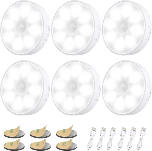 Miniatura 9 de Paquete de 3 luces con sensor de movimiento, 8 LED de luz nocturna recargable, con cable USB y parche magnético, 3 modos, luz de pared segura Blanco