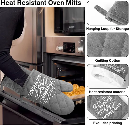 Miniatura 3 de Juego de 6 piezas de manoplas de horno y agarraderas para ollas La felicidad es cocinar en casa Almohadillas resistentes al calor Lavables a máquina