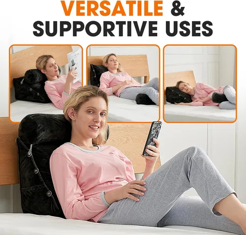 Miniatura 6 de Cheer Collection Almohada de cuña de lectura, almohada de TV con almohada ajustable, soporte de espalda de espuma viscoelástica para sofá y cama