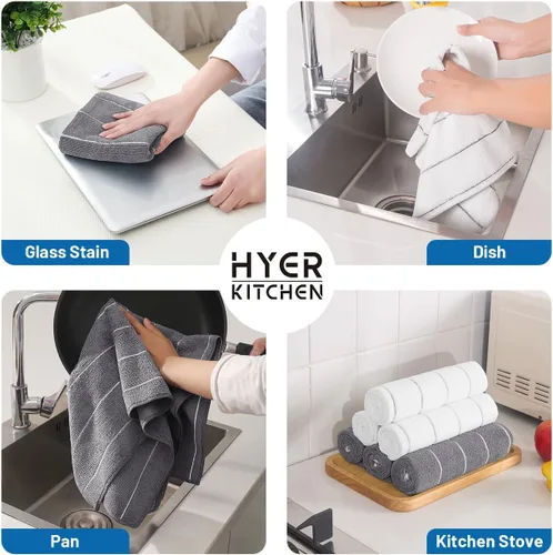 Miniatura 4 de Toallas de cocina de alta calidad, superabsorbentes, suaves y gruesas, paquete de 4 toallas de cocina, 26 x 16 pulgadas, gris y blanco