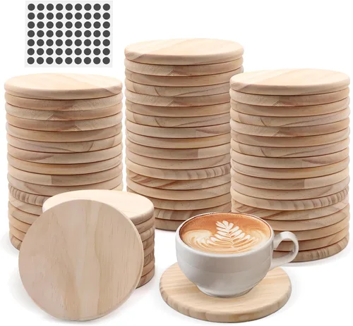 Miniatura 12 de 12 posavasos cuadrados de madera sin terminar, 4 pulgadas, posavasos de madera en blanco para manualidades con puntos de silicona antideslizantes