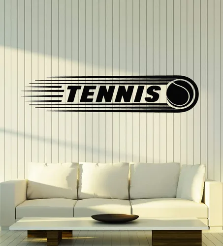 Vinilo adhesivo para pared, pelota de tenis, sala de juegos, raqueta, club, decoración grande (g1516), color negro