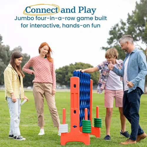 Miniatura 3 de ECR4Kids Juego gigante Jumbo de 4 a puntuación con 42 anillos y deslizadores de reinicio, juegos para niños, azul/naranja