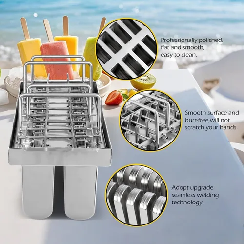Miniatura 7 de Dyna-Living Moldes comerciales para paletas, 20 piezas de cabezales redondos sin ranura, moldes de paletas de acero inoxidable, molde de paletas
