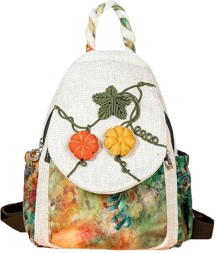 Miniatura 87 de HUANGGUOSHU Mochila de algodón tejida de algodón bohemio con bordado de lona estilo bohemio con múltiples bolsillos retro linda mochila cartera