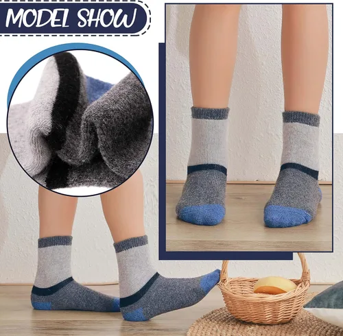 Miniatura 7 de EBMORE - Calcetines de lana merino para niños para niños pequeños, niños y niñas, térmicos, cálidos, gruesos, para senderismo, invierno, calcetines