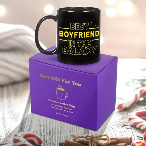 Miniatura 5 de Fatbaby Taza de café con texto en inglés "Best Boyfriend in the Galaxy", divertido regalo de cumpleaños, día de San Valentín, Navidad, para novio