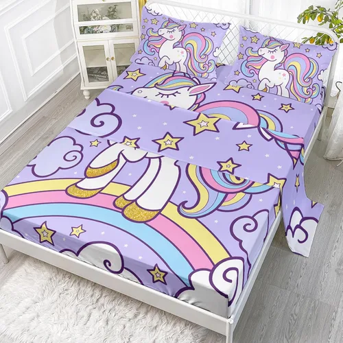 Miniatura 15 de Axolotl Juego de sábanas de gato negro de dibujos animados tamaño full, diseño de estrellas y luna impreso, ropa de cama para niños para decoración