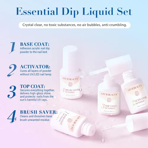 Miniatura 9 de AZUREBEAUTY Kit de iniciación de uñas en polvo de inmersión, 20 colores morado y azul con purpurina, bandeja de reciclaje de polvo de inmersión