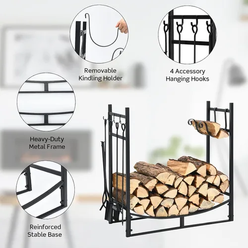 Miniatura 3 de Goplus - Estante para leña para interiores, soporte de 30" para leña con 4 herramientas para chimenea: pala, atizador, pinzas, cepillo, portayesca