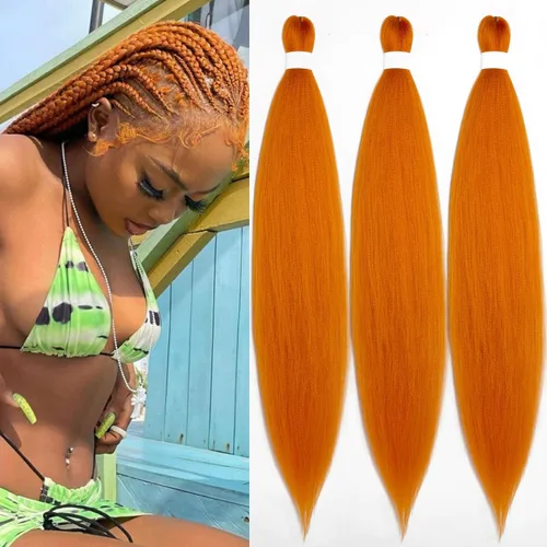 Miniatura 64 de pelo trenzado preestirado marrón, pelo trenzado Kanekalo, pelo trenzado preestirado de 26 pulgadas, 6 paquetes plegados, textura Yaki, extensiones