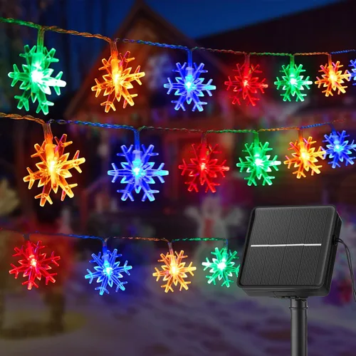 Tira de luces con diseño de copo de nieve, con 50 ledes, 24.6pies, impermeable, para exteriores, con 8 modos de iluminación para bodas, fiestas,