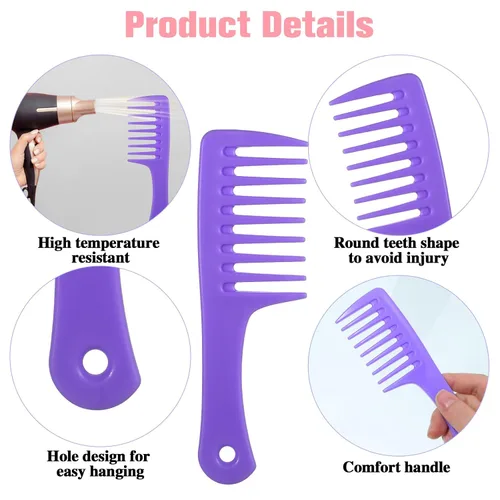 Miniatura 3 de Mini peine de dientes anchos, 2 piezas de peines pequeños portátiles de plástico desenredante de dientes grandes para mujeres, rizado, largo y húmedo