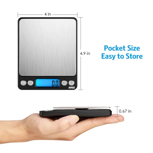 Miniatura 6 de Amir balanza digital de cocina de acero inoxidable con pantalla LCD, pesa hasta 3000 g, 0.1 g resolución, ideal para regalos de Navidad., Negro