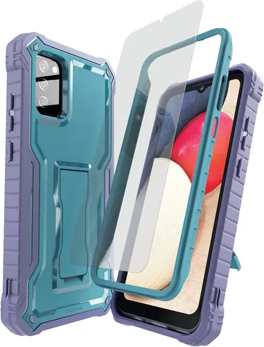 Funda para Samsung Galaxy A02S, protección de grado militar, doble capa, a prueba de golpes, con protector de pantalla HD de vidrio templado y Azul