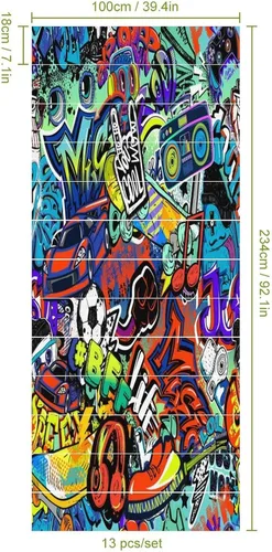 Miniatura 2 de Calcomanías modernas de grafiti en acuarela, calcomanías para escaleras para escaleras, abstracto, hip hop, ciudad, calle, pared, colorido, grafiti