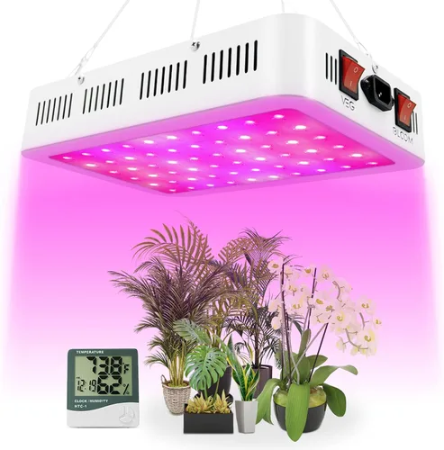 NAILGIRLS Luz LED de crecimiento, lámpara de cultivo de 600 W para plantas de interior de espectro completo con higrómetro de temperatura de cadena