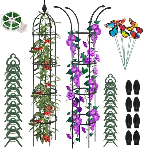 Miniatura 10 de WellSign Enrejado de obelisco de jardín para plantas trepadoras al aire libre, 6.6 pies de alto con revestimiento de metal inoxidable con lazo