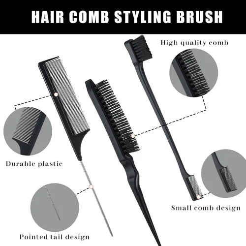 Miniatura 3 de cobee Juego de 5 cepillos de pelo con parte trasera lisa, cepillo de cerdas para control de bordes, peine de burlas, palo de cera para cabello